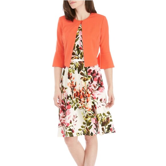Danny & Nicole Dress 16 Floral Belted Stretch Career Church Washable NEW - Picture 2 of 8